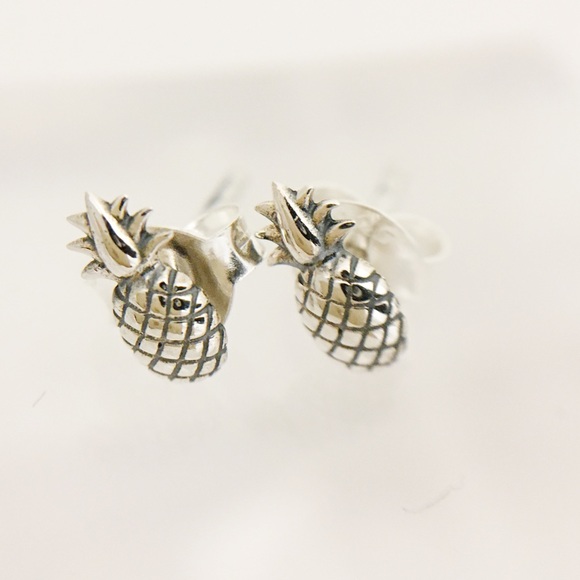 Tiny Sterling Silver Pineapple Earrings - Picture 4 of 5